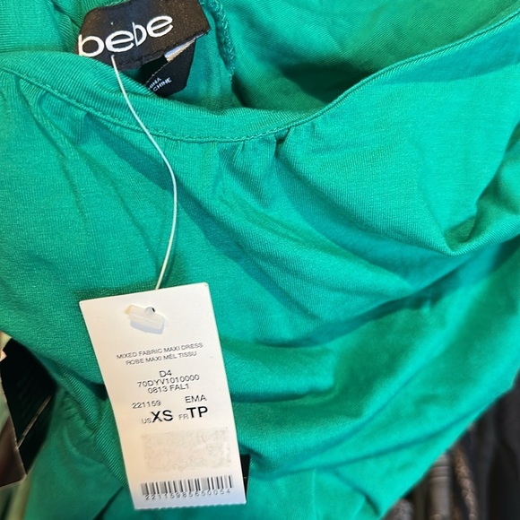 Bebe green/black v neck elastic waistband sleeveless maxi dress size XS NWT - Picture 2 of 3